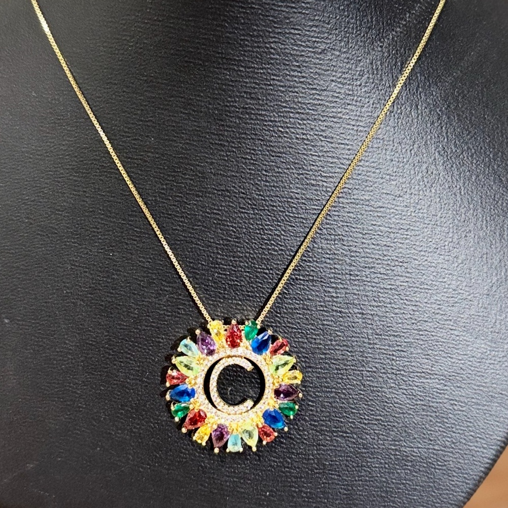 Vibrant Multicolor crystals Sunburst Necklace